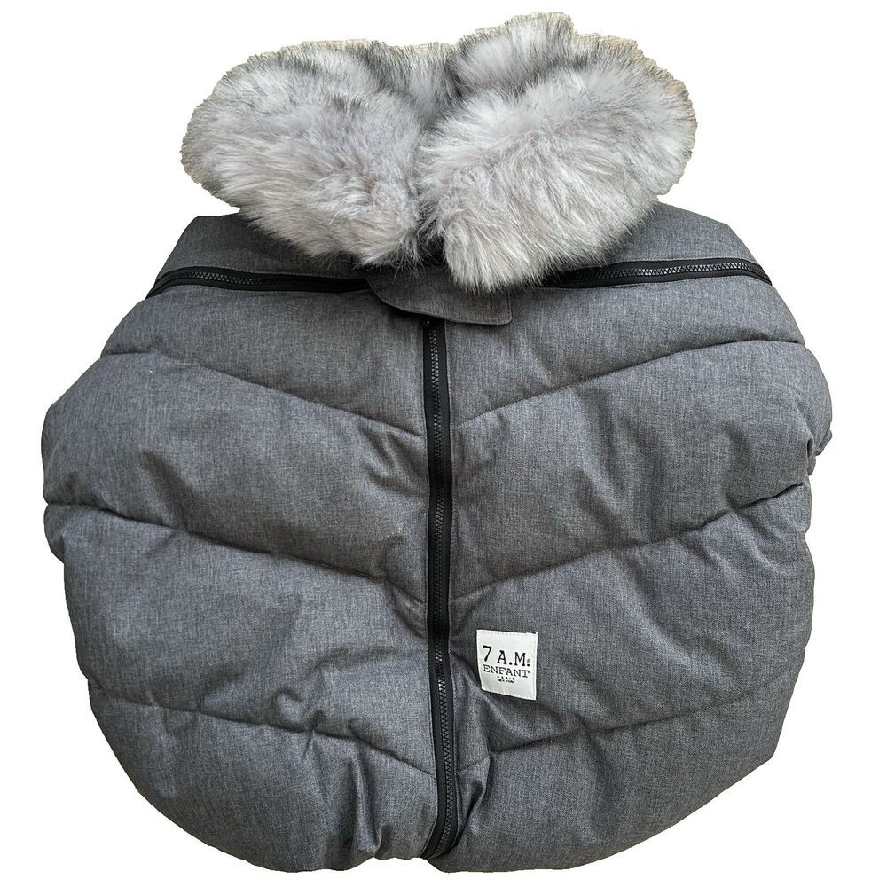 7 am Enfant Car Seat Cocoon Cover Tundra Removable Faux Fur Collar Gray Warm